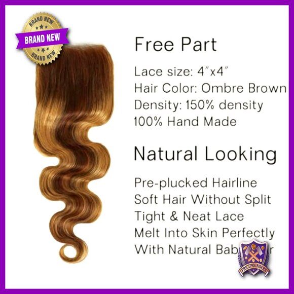 Brazilian Virgin Remy Human Hair Extensions Body Wave 4x4 Closure 20-24 Inch